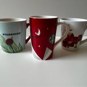 Starbucks Festive Mug Trio - Red, Gray, White